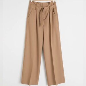 & Other Stories Women’s Wool Blend Belted Paperbag Trousers Tan